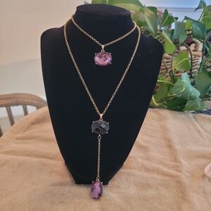 Gorgeous Gold Plated 2 Strand Necklace With 3 1inch Gems